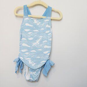 The Beaufort Bonnet Blue Wave Pattern Girls One-Piece Swimsuit Size 2T